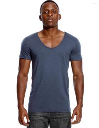 Men's T Shirts Scoop Deep V Neck Shirt For Men Low Cut Vneck Wide Vee Top Tees Fashion Male Tshirt Invisible Undershirt Slim Fit Short