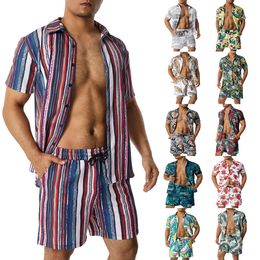 Mens Tracksuits Mens Hawaiian Sets 2 Pieces Button Down Short Sleeve Shirts Printed Shorts Beach Tropical Hawaii Sets Beach Vacation Outfits 230511