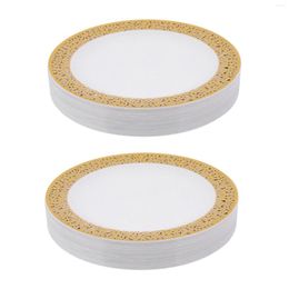 Dinnerware Sets Gold Disposable Plastic Plates -Lace Design Wedding Party Lace Salad 50Pack-7.5Inch