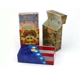 Colourful Pattern Plastic Cigarette Cigar Case Dry Herb Tobacco Spice Miller Storage Box Portable Automatic Spring Flip Stash Cases Smoking Holder Container