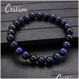 Beaded Newest High Quality Elastic Blue Tiger Eye Stone Bracelet Pick Style Fashion Jewelry For Women Stretch Natural Black Dhgarden Dh816