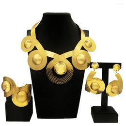 Necklace Earrings Set For Women 24K Dubai Gold Plated Jewelry Unique Round Design Bridal Wedding Accessories Gifts Yll