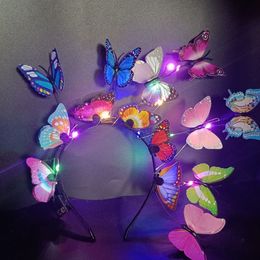 Hair Rubber Bands LED Light up Glowing Butterfly Fascinator Headband Bohemian Band Hoops Colourful Headpiece for Party Wedding Christmas 230512