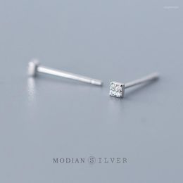 Stud Earrings Modian Small Cute Square Clear CZ Fashion 925 Sterling Silver Tiny Crystal Studs Ear For Women Jewelry Gift