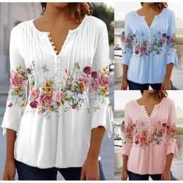 Women's TShirt Women Spring Autumn Summer Tops Crochet Button Lace Tees Sexy Vintage Full Long Sleeve 5XL T Shirts Loose Casual 230511