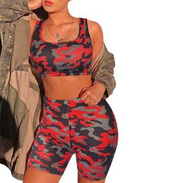 Women's Tracksuits 2 Pieces Set Women Shorts And Top Tank Camouflage Sleeveless Outfits Fashion Female Chic 2023 Tracksuit Streetwear Summer