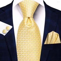 Bow Ties Gift Tie For Men 2023 Yellow Plaid Blue Fashion Brand Wedding Party Necktie Handky Cufflinks Wholesale Hi-Tie Designer