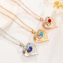 Chains Mother's Day Necklace For Women Colourful Zircon Hearts Necklaces Female Trend Silver Colour Korean Fashion Couples Party Gift