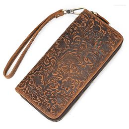 Wallets Floral Unisex Long Wallet Man Genuine Leather Purse Clutch First Layer Real Multi-Card Retro Card Holder
