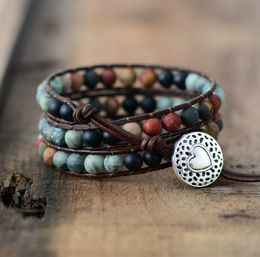 Chain Vintage Leather Bracelets Matte Stone Wrap Woven Multilayer Boho Charm Bracelet Handmade Jewelry Fashion Accessories 230511