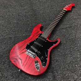 Factory Customization New Torched Ash Body Electric Guitar Satin Red LED Lights