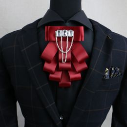 Neck Ties Men's Handmade Bow Tie Formal Dress Wedding Banquet Host Evening Crystal Ribbon Korean Tassel Diamond Bowtie 230512