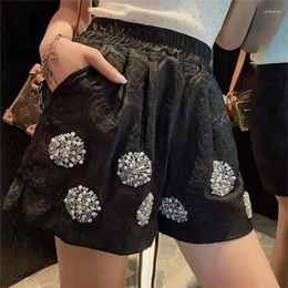 Women's Shorts High Quality Sequined Jacquard Wide Leg Womens Summer 2023 Elastic Waist Embroidered Flares Loose Trouser White And Black