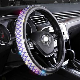 Steering Wheel Covers Luxury Crystal Rhinestones Car Cover PU Leather Steering-wheel Auto Interior Accessories Case Styling