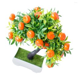 Decorative Flowers Emulated Bonsai Tree Faux Flower Pots Indoor Potted Orange Artificial Fruit Desk Topper