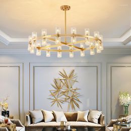 Pendant Lamps American Crystal Chandelier Copper Lamp Modern Living Room Bedroom Dining Nordic Villa Duplex