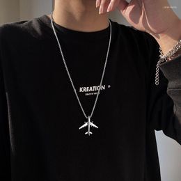 Pendant Necklaces Creative Mini Plane Necklace Man Silver Color Airplane Model Titanium Steel Sweater Hip Hop Vintage Men Jewelry Gifts