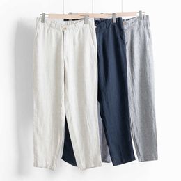 Men's Pants Mens Casual Premium 100% Linen Pants Loose Fit Straight-Legs Elastic Drawstring Waist Summer Beach Long Pants AA230511