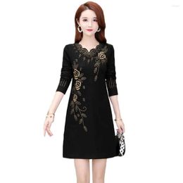 Casual Dresses 5XL Spring Fall Women's Embroidered Long-Sleeved Dress Middle Aged Mother Elegant Sexy Vestidos 2286