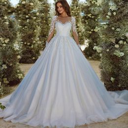 Luxus Pailletten Hochzeit Kleid 2023 Sheer Neck Perlen Stickerei Spitze A-Line Braut Party Kleider Vestidos De Novia Nach Maß
