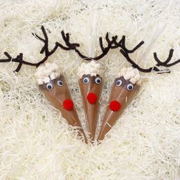 Gift Wrap 50pcs Christmas Sweet Cones Bags DIY Reindeer Candy For Noel Cookies Wrapping Supplies