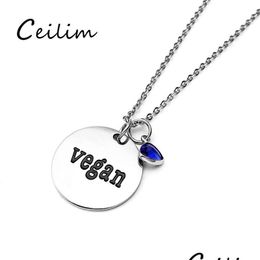 Pendant Necklaces Newest Vegan Letter Charms For Women Men Vegetarian Stainless Steel Chain Triangle Crystal Sweater Necklac Dhgarden Dh9Gk