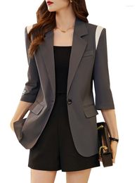 Women's Suits Summer Spring Fashion Female Blazer Women Ladies Gray Black Single Button Half Sleeve Business Work Wear Formal Jacket