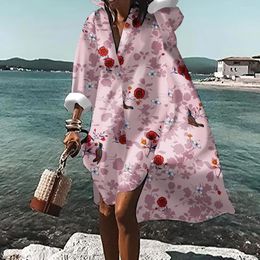 Casual Dresses Fashion Long Sleeve Loose Dress Women 2023 Spring Fall Clothes Ruffles Pink Green Mini for Woman Robe Femme