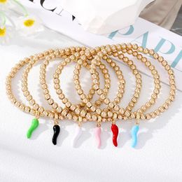 Strand Beaded Strands Alloy Red Chilli Horn Charm Beads Bracelet For Women Boho Colour Cute Vegetabal Stretch Elastic Rope Chain Party Wedding