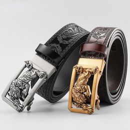 Belts Fashion Tiggers Buckle With Tang Grass Pattern Leather Belt For Men Work Of Art Automatic Business