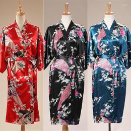 Ethnic Clothing 2023 Satin Japanese Style Kimono Women Yukata Dresses Traditional Peacock Thin For Adult Loose Pajamas 9 Color