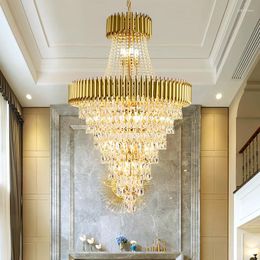 Chandeliers Modern Led Crystal Chandelier For Living Room El Hall Hang Lamp Indoor Luxury Decor Stair Light Fixture Round Lustre Gold