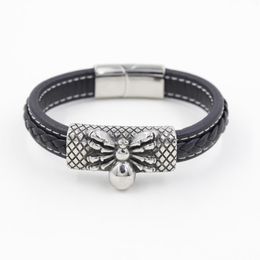 Bangle Woven Leather Rope Wrapping Special Style Classic Stainless Steel Men's Bracelet Double-layer Design DIY Customization
