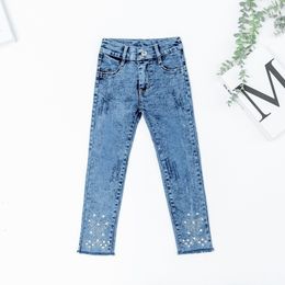 Jeans Spring Autumn Girls Jeans Children Butterfly Casual Stretch Denim Pants Kids Straight Full Length Trousers 230512