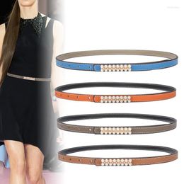 Belts Fashion Clemence Pattern Real Cow Leather Pearl Buckle Waist Belt For Women Double-Faced Colors Waistband 1.5Cm Slim Jeans BeltsBelts