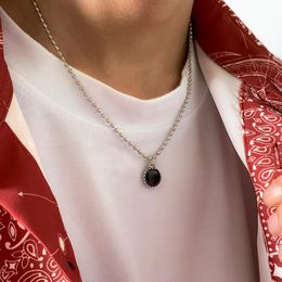 Pendant Necklaces SHIXIN Simple Small Beads Chains With Black Round Pendants For Men Women Korean Fashion 2023 Jewellery Unisex