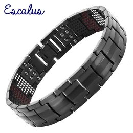 Chain Escalus Mens Black Pure Magnetic Bracelet For Men 4in1 Magnets Negative Ions Germanium Health Bracelets jewelry 230511