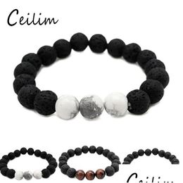 Beaded New Fashion 10Mm Lava Stone Bracelets Energy Chakra Healing Nce Black Beads Bracelet For Men Prayer Stretch Tiger Eye Dhgarden Dh5Cu