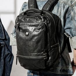 Backpack Casual High Quality Genuine Leather Men's Women's Designer Soft Cowhide Luxury Teens Travel Black Laptop Bagpack