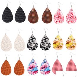 Charm Unique Design Leather Earrings Rose Floral Print Teardrop For Women Oval Earring Lady Party Jewelry Drop Delive Dhgarden Dhgcj