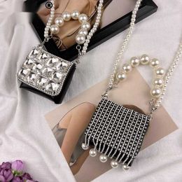 Evening Bags High Sense Luxury Design Rhinestone Crossbody Bag Womens 2023 New Fashion Portable Diamond Pearl Chains Wallet 230427