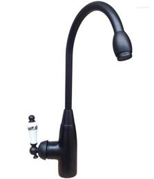 Kitchen Faucets Black Oil Rubbed Brass Single Handle Swivel Spout Sink Faucet Cold & Mixer Tap Asf109