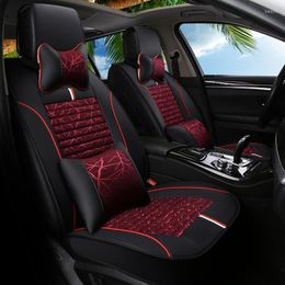 Car Seat Covers HLFNTF Fully-enclosed Leather Plus Linen Four Season For E30/34/36/39/46/60/90 F10 F30 X3 X5 X6 Cushions