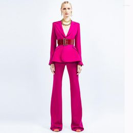 Women's Two Piece Pants Star Fashion Women Suits 2 Pcs Heavy Industry Metal Hole One Button Blazer Jacket Wide Leg Lady Pantsuits