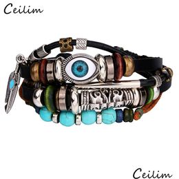 Chain Vintage Mtilayer Leather Rope Bracelet Men Fashion Braided Handmade Lucky Eye Wrap Bracelets Bangles Male Gift Wholesa Dhgarden Dhtsf