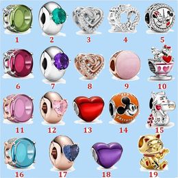 925 silver beads charms fit pandora charm Cute Lucky Cat Fixed Buckle Beads Love Heart Blue