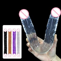 Silicone Double Head Dildo For Women Sex Toys Huge Cock Vaginal Anal Plug Massager Spot Jelly Long Penis Lesbian Masturbator