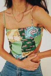 Women's Tanks Sexy Lace Up Printed Tube Top Camisole Leopard Print Girl Open Back Crop Tops Summer Cashew Flower Women