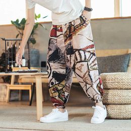 Men's Pants Men Harem Pants Printed Vintage Streetwear Cotton 2023 Casual Trousers Men Baggy Joggers Drawstring Pants Plus Size 5XL AA230511