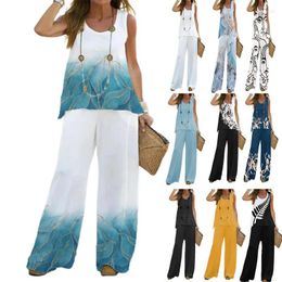 Kvinnors tvåbitar byxor Kvinnor Loose Set Set Causal ärmlösa toppar Wide Leg Matching Womens Vest Duits Summer Outfits